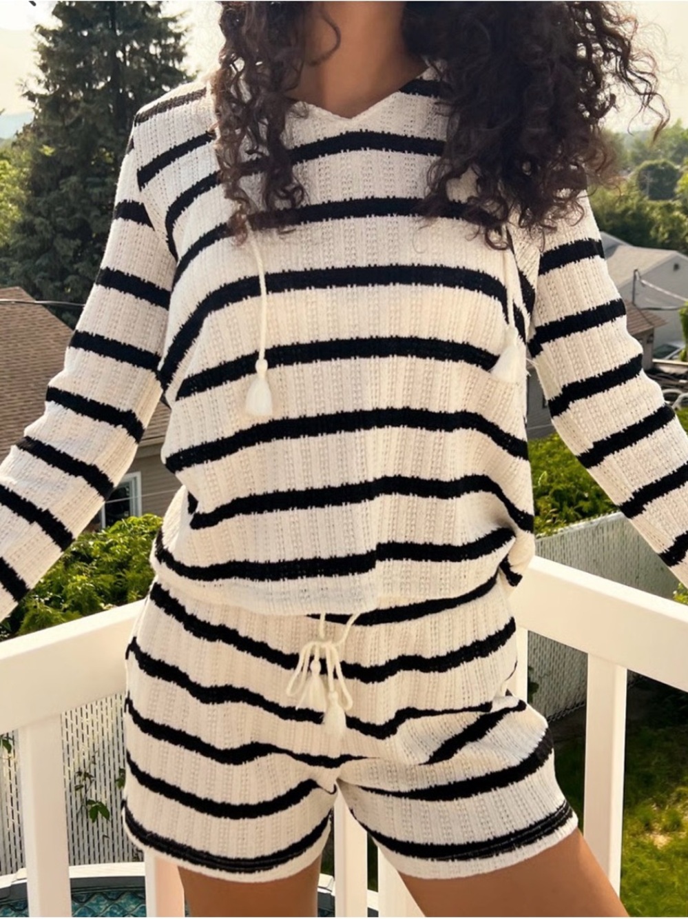 La Vie En Rose Striped Knit Cover-Up - White & Black Set